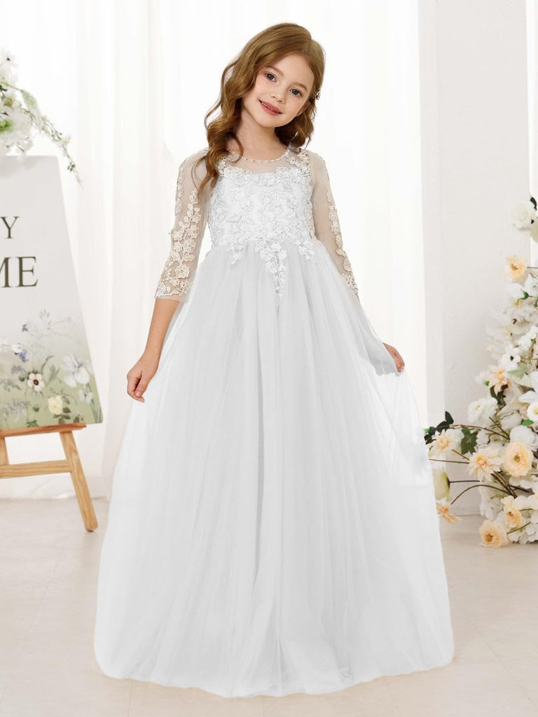Lace Floral Applique Formal Pageant Gown for Flower Girls