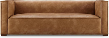 83.3" Mid Century Modern Sofa, Luxury French Faux Leather Couch with Tight Back, Square Armrest Lounge Sofas, Copper