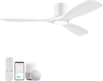 52” Wood Smart Flush Mount Ceiling Fans with Lights and Remote,Quiet DC Motor