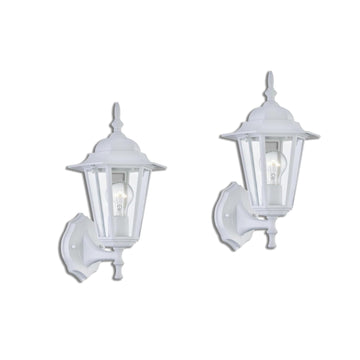 2 Pack Outdoor Wall Light, White Wall Sconce Porch Lighting Fixture, E26 Base 60W Max, Metal Housing Plus Glass, Wet