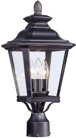 Knoxville 3-Light Outdoor Post Light | Bronze Finish | Clear Glass Shade | Early American Driveway Garden Post Lantern