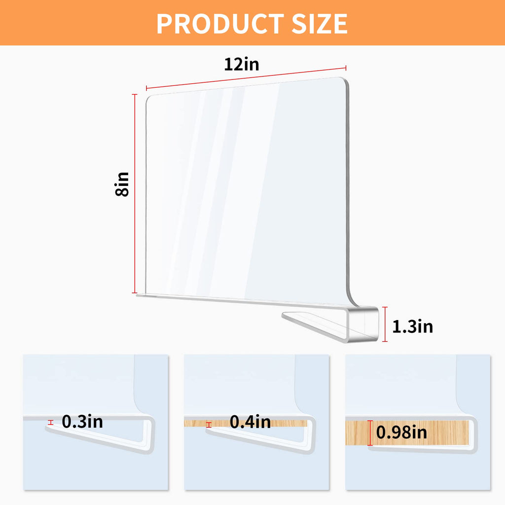 Acrylic Shelf Dividers, 12 Pack Clear Organizers for Closet Organization