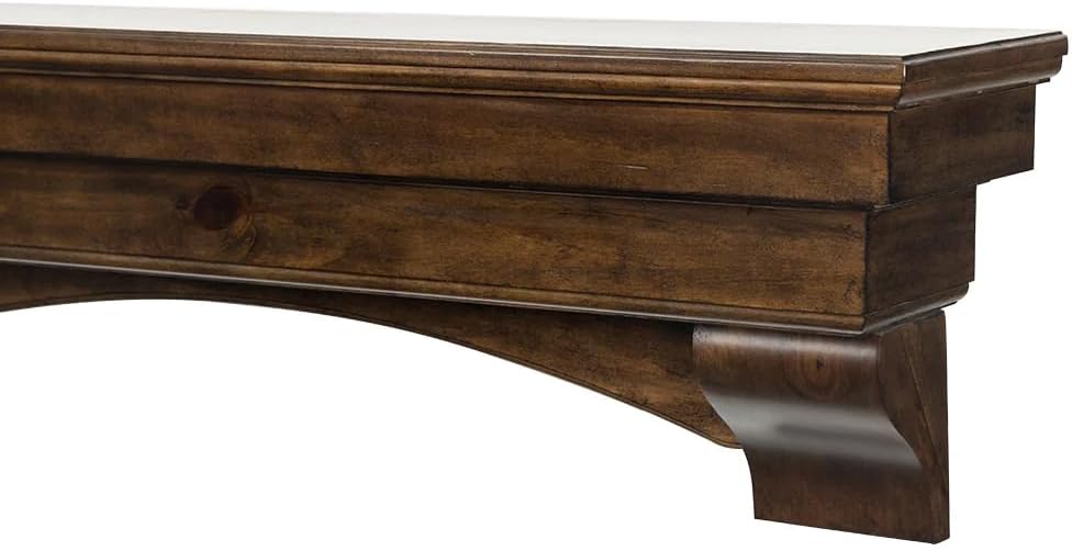 Wood Mantel Shelf with Arched Corbels - Rosewood 60 Inch | Wooden Rustic Wall Mounted Shelf from Pine Wood