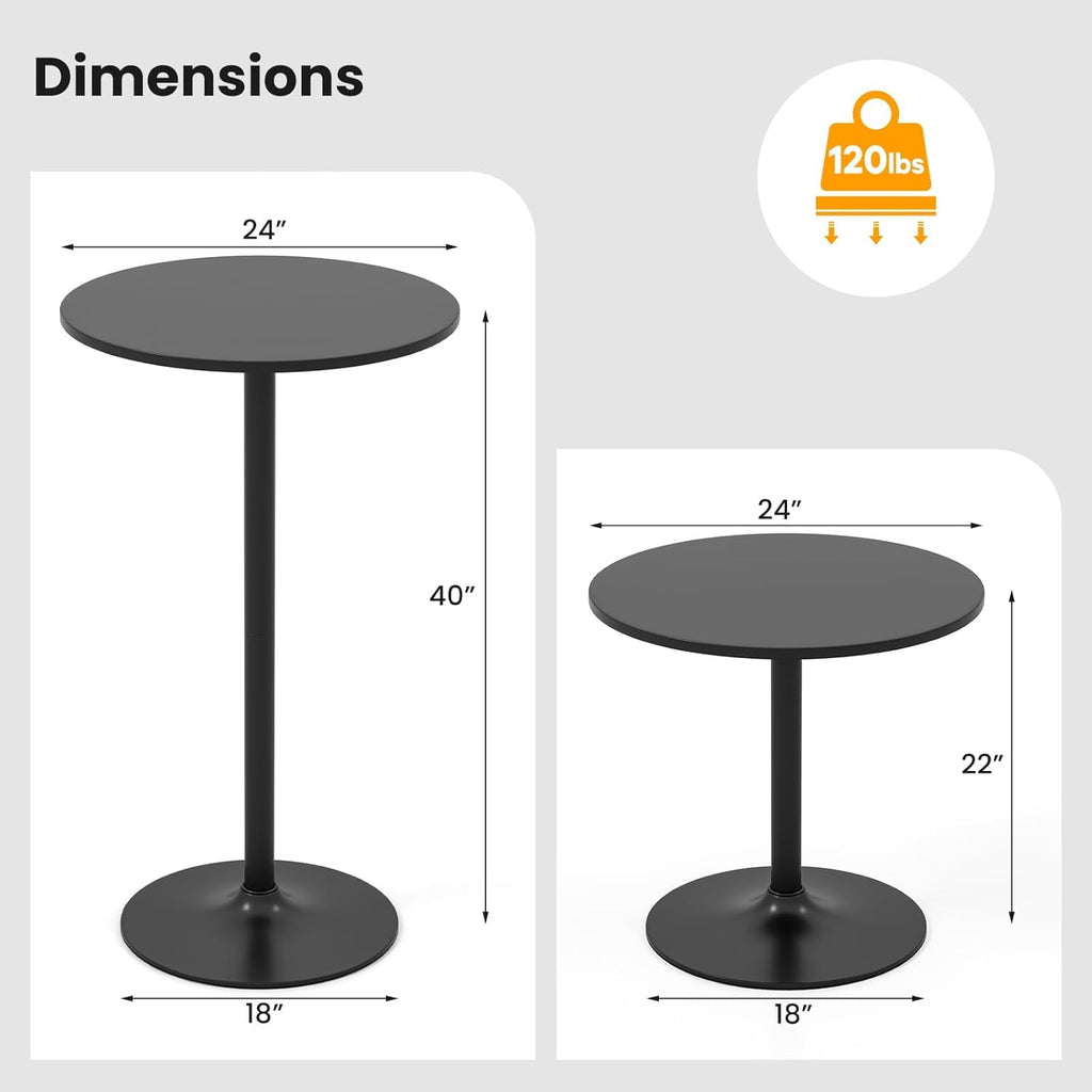 Two-in-one Adjustable Height Bar Tables - 24 inch Round Cocktail Table with Sturdy Metal Base, 120 lbs Capacity