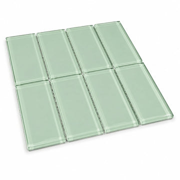 CNK Sage Green Glass Subway Tile 3" x 6" Stain-Resistant 8mm Thick Durable Glass Backsplash, Bathroom Walls, Home