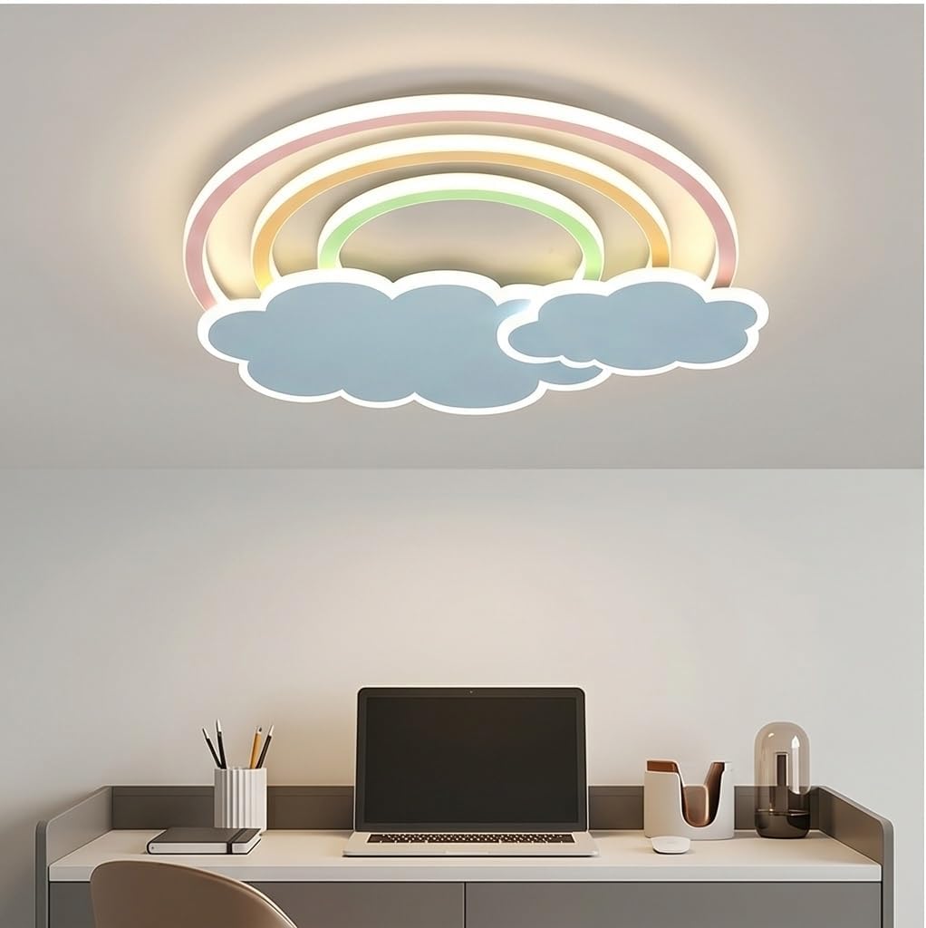Modern Cloud Rainbow Flush Mount Ceiling Light for Kids Room Bedroom Nursery School Creative Blue Pink Acrylic Light