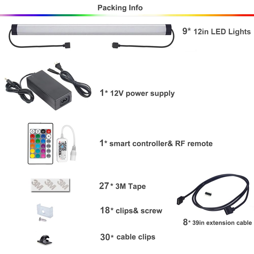 Under Cabinet LED Lighting, Dimmable Under Counter Lights, WiFi Smart Controlled,RGB,12 Inch, Multicolor Linkable