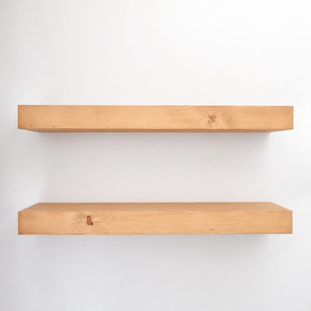 Modern Floating Shelves 3 Inches Thick for Wall, Wide Shelves, and Bathroom, Natural Pine Wood, Rustic Wooden Shelf