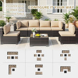 7-Piece Rattan Outdoor Patio Furniture Set - Conversation for Patio, Garden & Porch