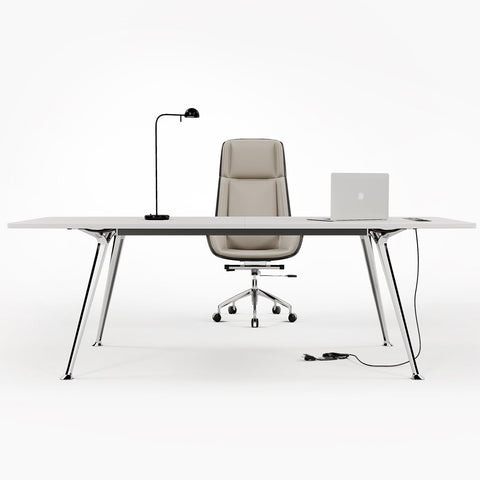 Writing Computer Desk, 60-Inch Large Executive Desk Office Workstation with Chrome-Plated Legs and Built-in Power