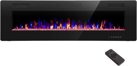 60" Recessed and Wall Mounted Electric Fireplace, Low Noise, Fit for 2 x 6 Stud, Remote Control with Timer, Touch Screen, Adjustable Flame Color and Speed A132-B07VYXF8YD