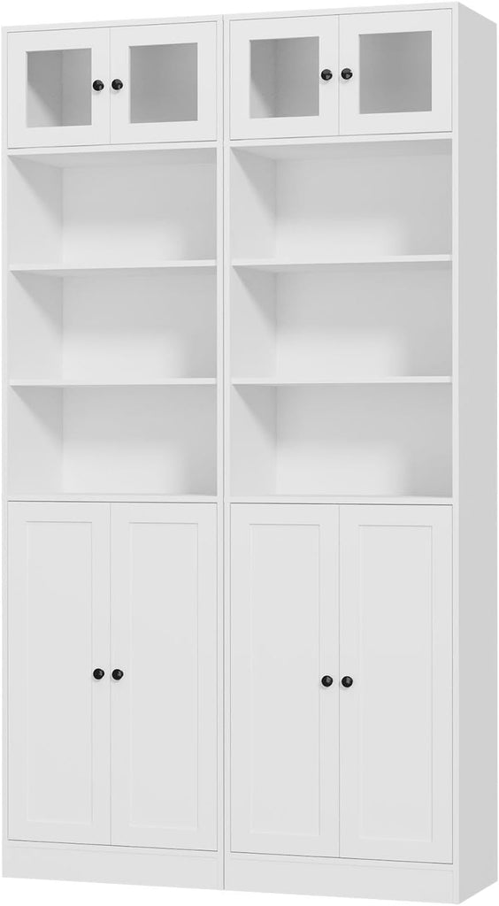 85.5 Inch Tall Bookshelf with Doors - 7 Tier Bookcase with Glass Doors and Drawer, 23.6" Wide Storage Cabinet with