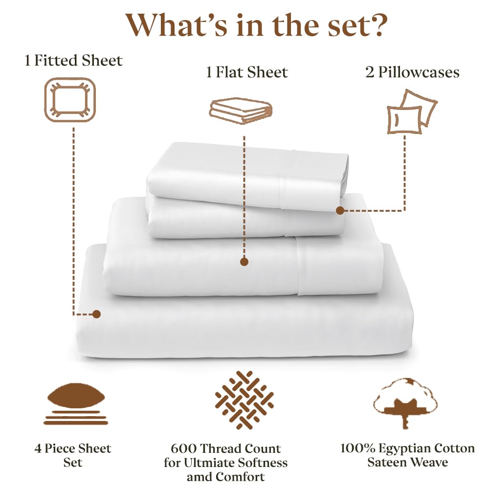 Olympic Queen Sheet Set, Egyptian Cotton, White