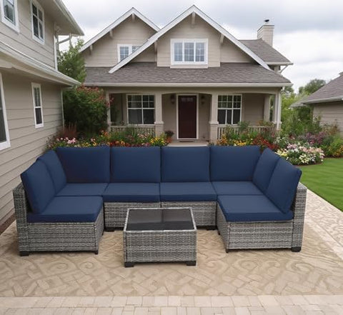 7-Piece PE Rattan Outdoor Patio Furniture Set | Grey All-Weather Resistant for Backyard, Garden & Porch