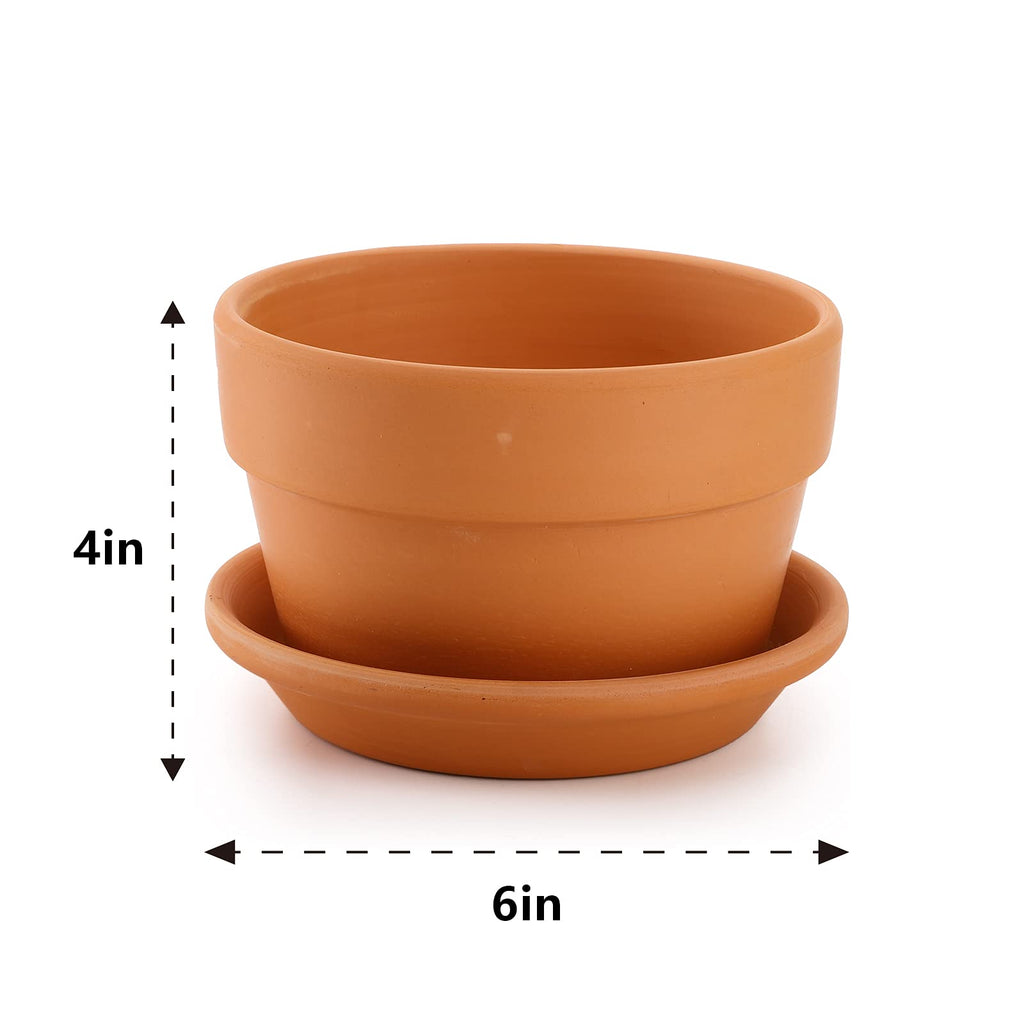 4 Pack Terracotta Pots with Saucer, 6 Inch Large Terra Cotta Plant Pot with Drainage Hole, Clay Flower Planter Pot