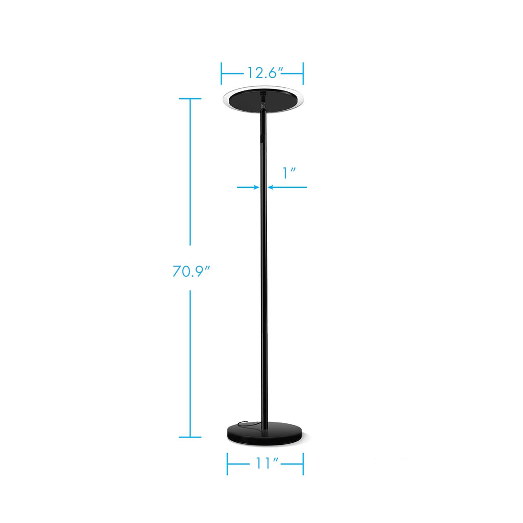 Torchiere Dimmable LED Floor Lamp, Remote Controlled 30W (150W Equivalent) Standing Lamp, 90° Adjustable Top, Wall