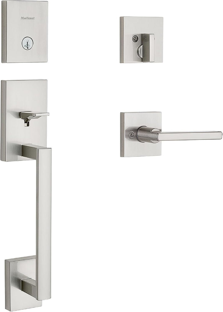 San Clemente Front Door Lock Handle and Deadbolt Set, Entry Handleset Exterior with Interior Reversible Lever - Door Handleset