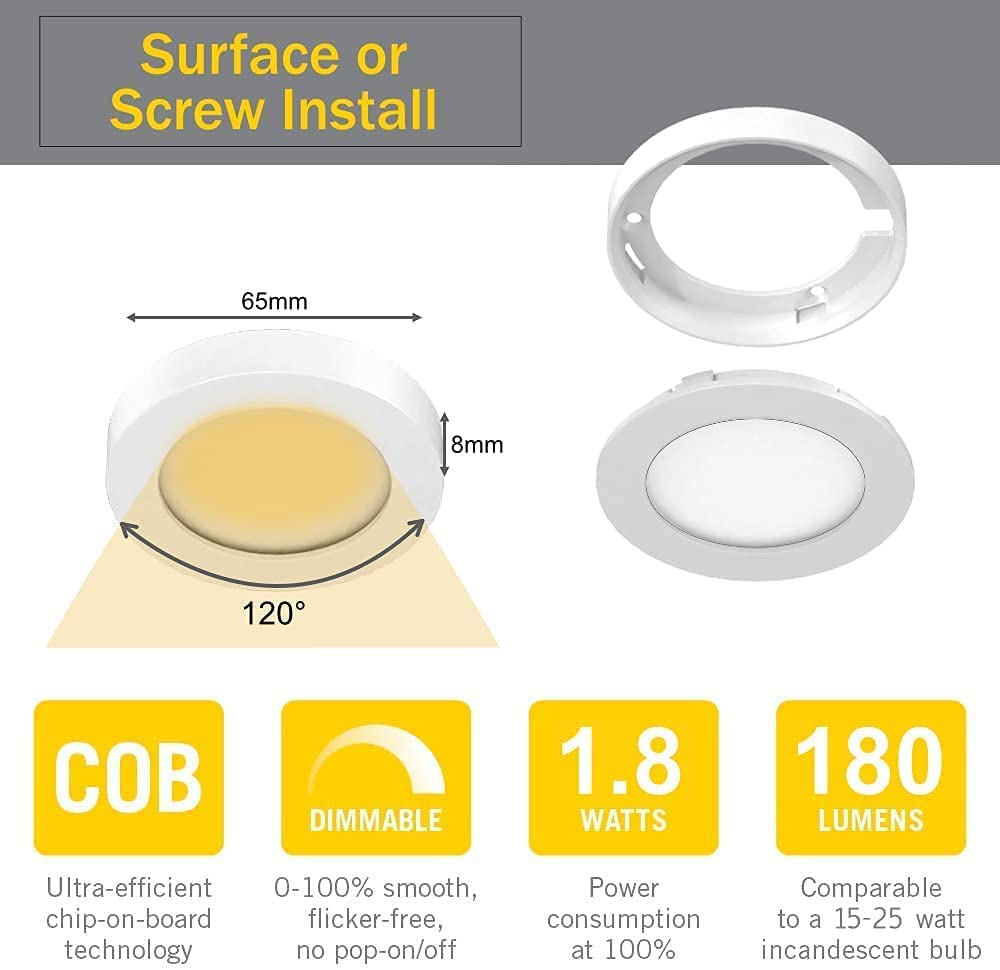 LED Under Cabinet Lighting Puck Lights, 6 Pack, White