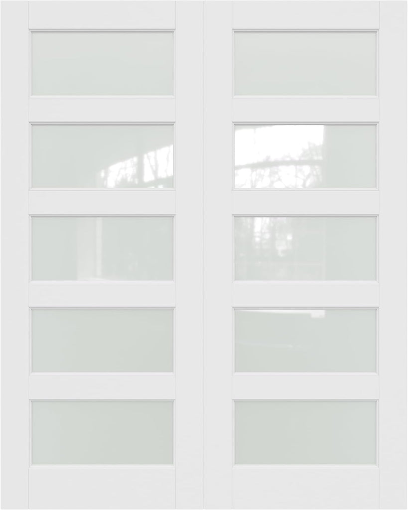 60'' x 80'' (Double 30"x80") 5-Lite French Interior Tempered Frosted Glass Door Slabs for Bedroom Doors, Closet Door