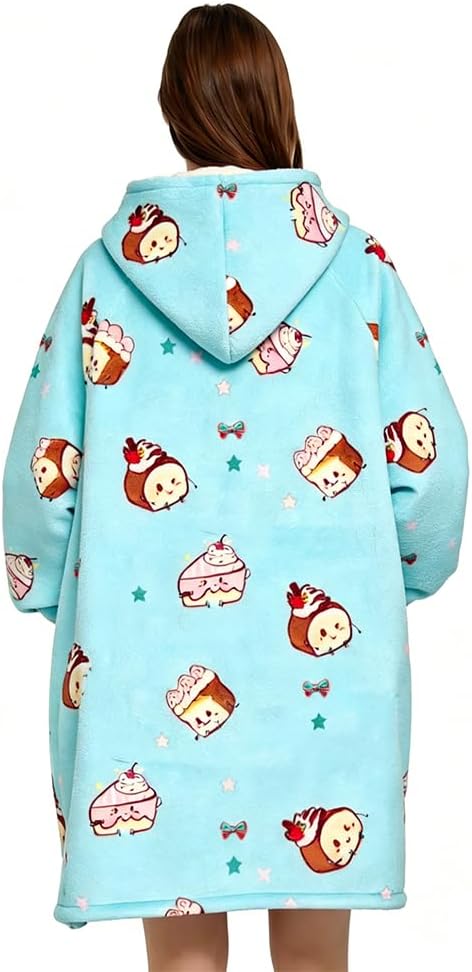 Wearable Hooded Blanket, Sweatshirt Hoodie for Women, Oversized Pullover Jacket Blanket with Front Pocket