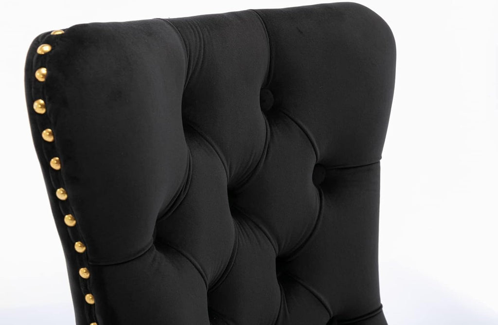 Solid Wood Velvet Upholstered Dining Chair with Golden Stainless Steel Plating Legs,Contemporary Design W/Nailhead