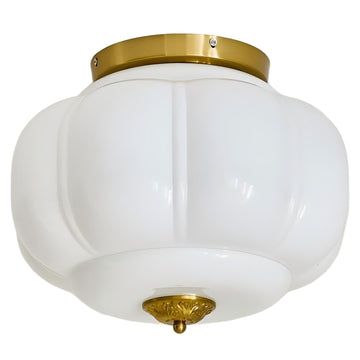 Milk Glass Ceiling Light, 15 Inch 3-Light Metal Glass Flush Mount Ceiling Light Fixture (Style C, White)