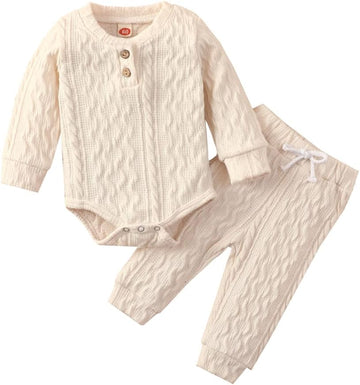 Newborn Baby Girl Boy Winter Outfit Knitted Pants Set Knit Sweater Romper Leggings Infant Clothes 2Pcs