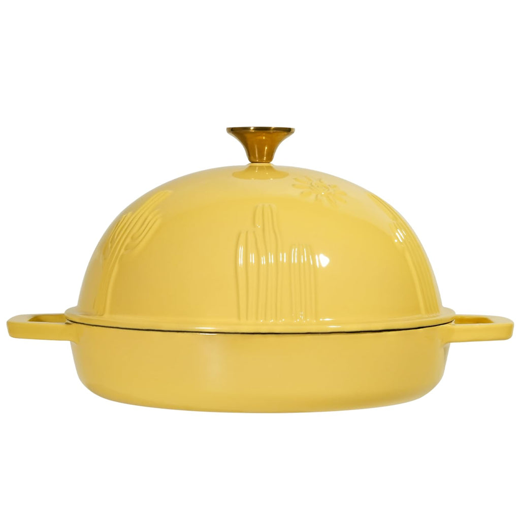 Cast Iron Bread Oven With Cloche Lid for Baking - Yellow Enameled Dutch Oven With Dome Lid for Sourdough - 5 qt