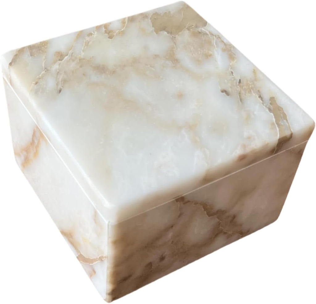 Natural Marble Ring Jewelry Box Cotton Swab Storage Box with Lid Storage Box (Calacatta Gold)