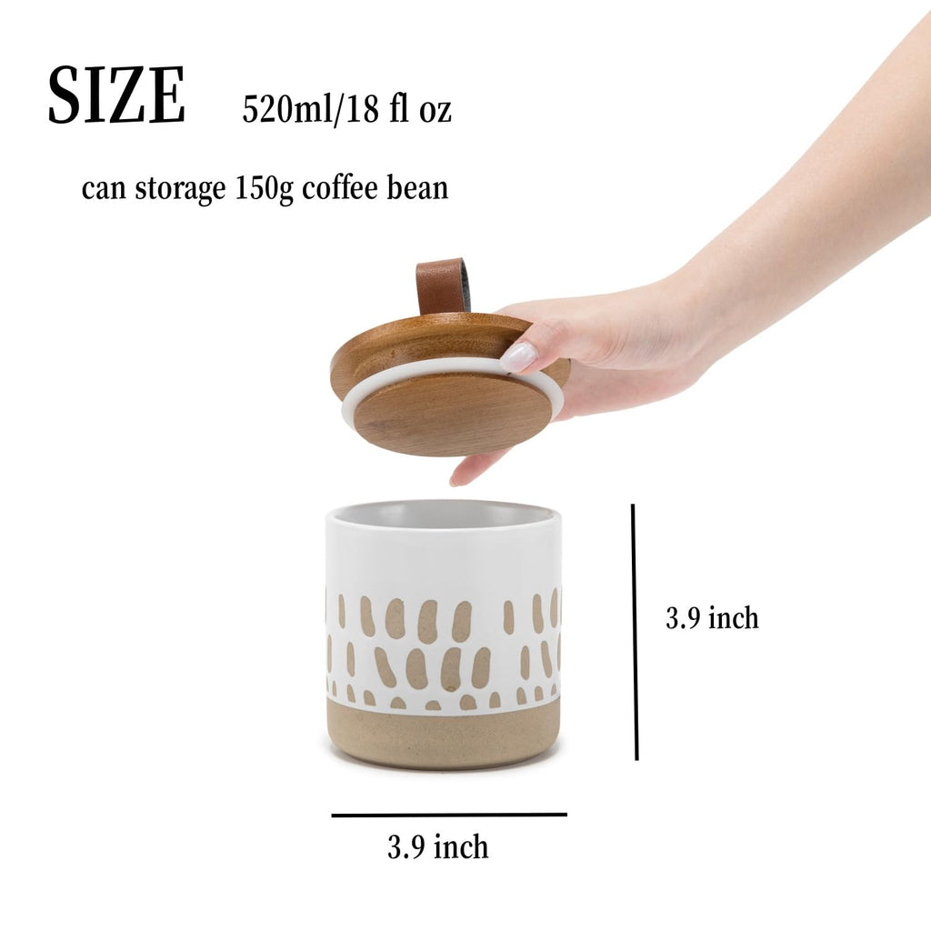 18 FL OZ Boho Ceramic Jar Set, Airtight Bamboo Lid, Coffee Ground Canisters