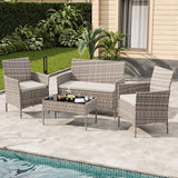 4-Piece PE Rattan Outdoor Patio Furniture Set - Conversation | All-Weather Resistant for Patio, Garden & Porch