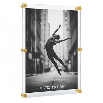 Acrylic Floating Double Panel Wall Frame, 30" x 40" Graphic Size, Overall Frame Size: 34" x 44", Gold