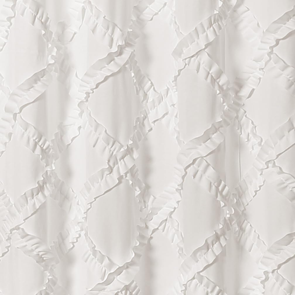 Ruffle Diamond 72"L x 72"L White - Fabric Shower Curtains - White Bathroom Curtain - Vintage Farmhouse Decor