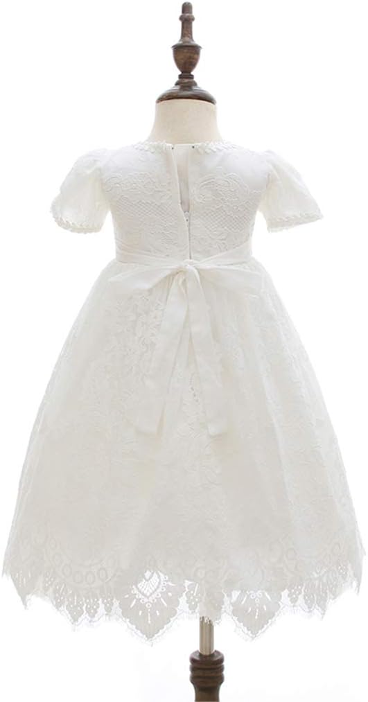 Baby Girls Embroidered Empire Waist Christening Gown Baptism Dress with Bonnet