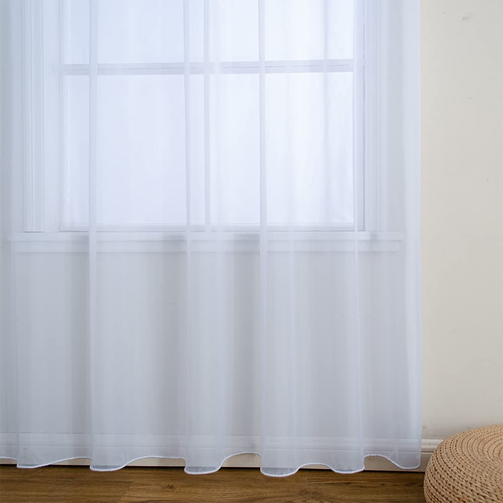Extra Wide White Sheer Curtains Door Curtain for Sliding Door, Sheer Voile Rod Pocket Room Divider Curtains, White
