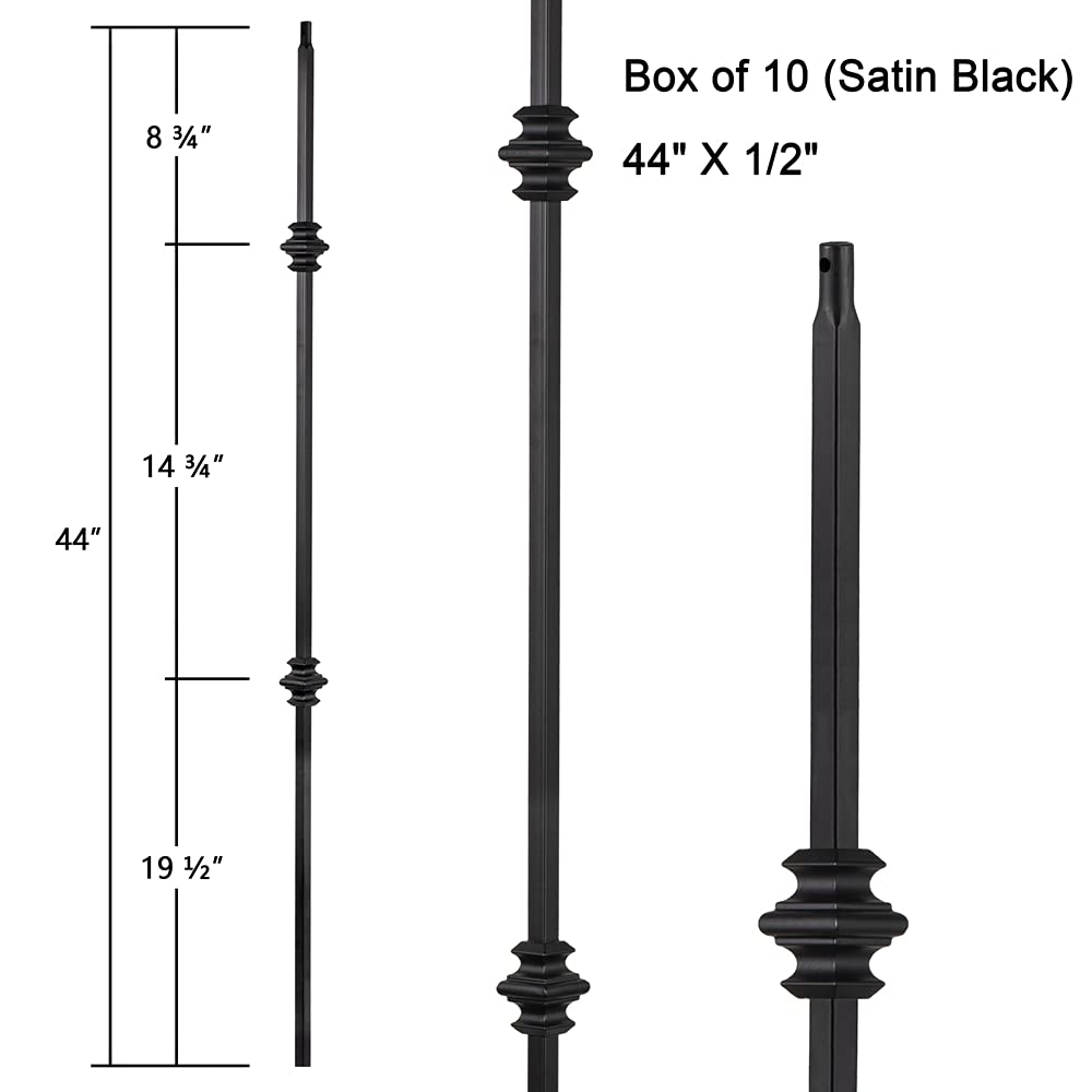 Wrought Iron Balusters - Set of 10 Hollow Double Knuckle Balusters - Decorative Metal Balusters for Decks - Spiral