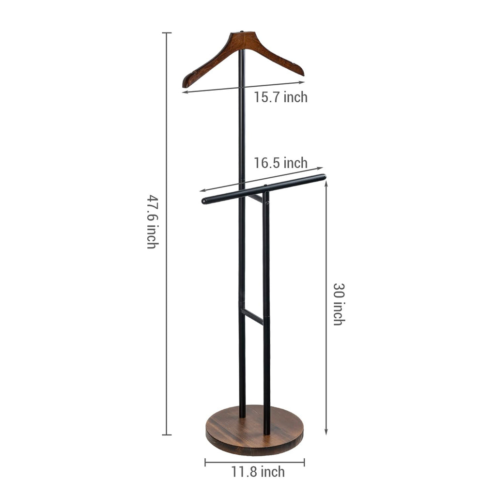 Garment Valet Stand, Rustic Wood Coat Rack with Bag Holder
