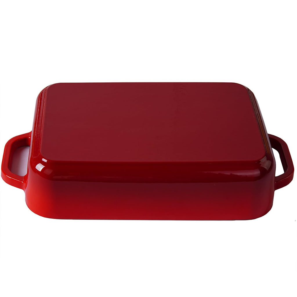 3.7 Qt Enameled Cast Iron Rectangular Roaster, Casserole Dish, Lasagna Pan, Deep Roasting Pan, for Cooking and Baking