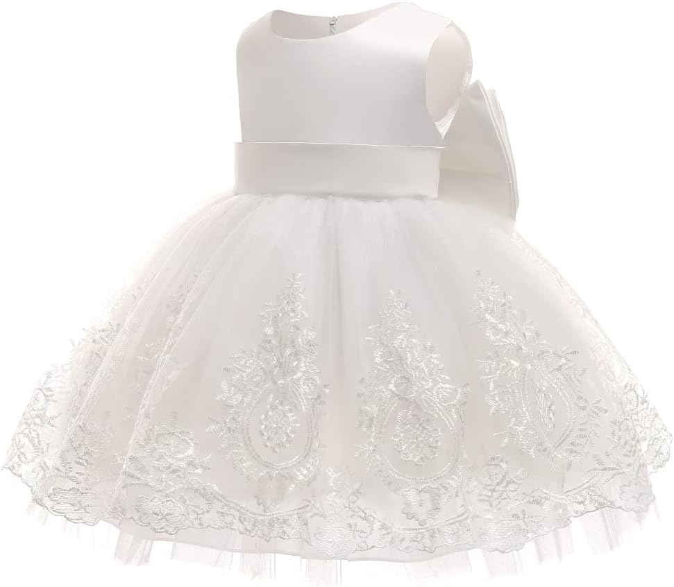 0-6 Years Toddler Baby Girls Pageant Lace Embroidery Dresses Formal Dress with Headwear