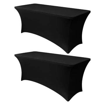 6ft Stretch Black Spandex Table Cloth 2 Pack for Folding Tables