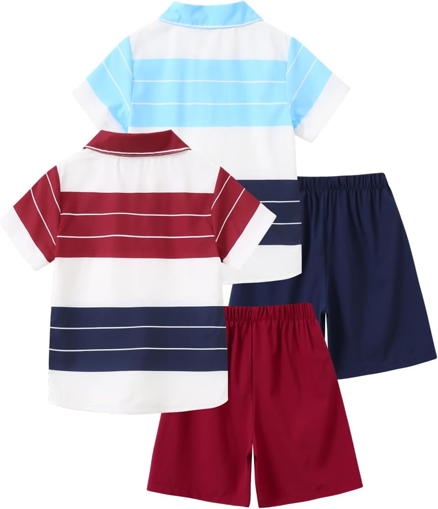 Boys Summer Clothes Short Sleeve Button Down Shirt and Shorts Sets