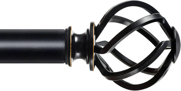 Black Curtain Rods for Windows, Long Drapery Rods| 1 Inch Heavy Duty, Single Curtain Pole, Easy Wall