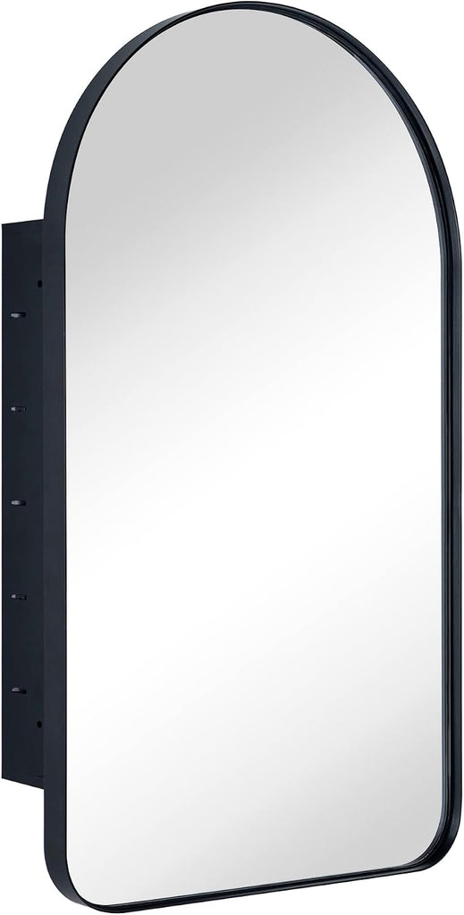 Matt Black Arched Recessed Bathroom Medicine Cabinet with Mirror Stainless Steel Metal Framed Rectangular Bathroom