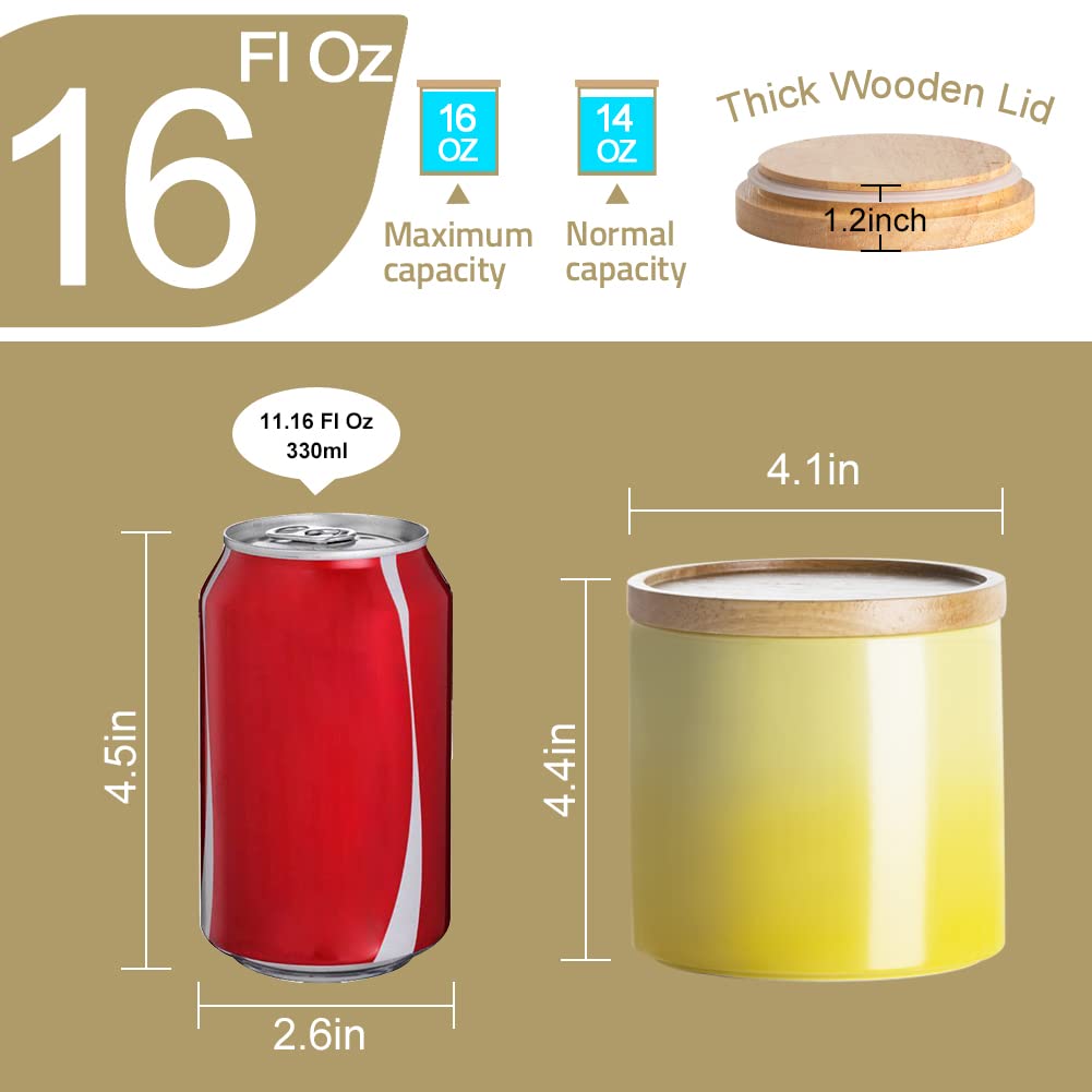 Ceramic Food Storage Jar, Stackable Kitchen Canisters, Containers with Airtight Seal Wooden Lid for Serving Ground