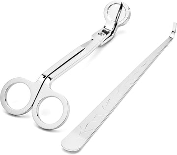 Candle Wick Trimmer and Snuffer 2-Piece Set, nickel-plated copper, Wick Cutter Scissors with Candle Extinguisher Hook - Set of 2