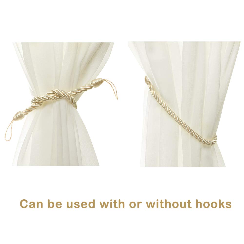 Curtain Tiebacks Ropes Tie-Backs,Handmade Holdbacks(Beige,2P)