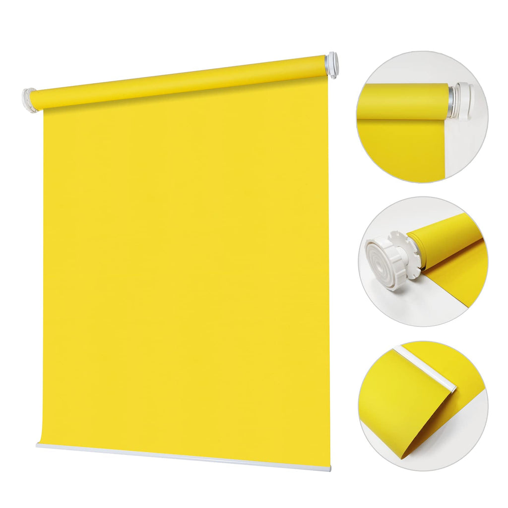No Drill Inside Mount Blackout Roller Shades, Yellow Custom No Tools Tension Window Blinds, Easy Install Waterproof