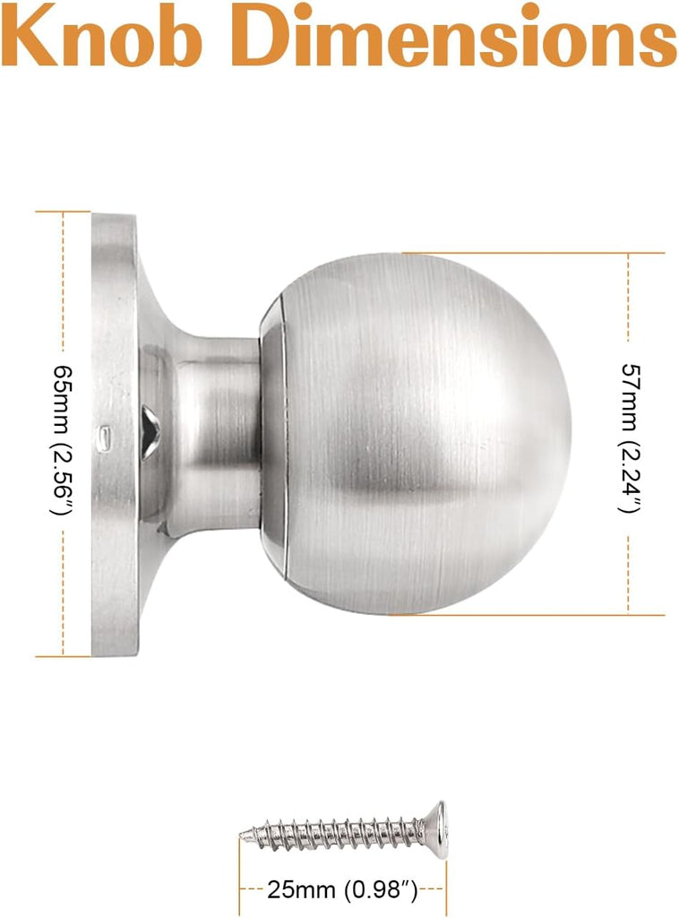 Dummy Door Knobs Brushed Nickel Single Inactive Ball Knobs Pack of 6