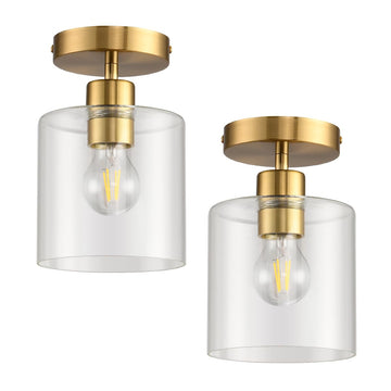 Brass Semi Flush Mount Ceiling Light, Gold Modern Fixture for Closet Hallway Entryway Light Fixture Ceiling Brass