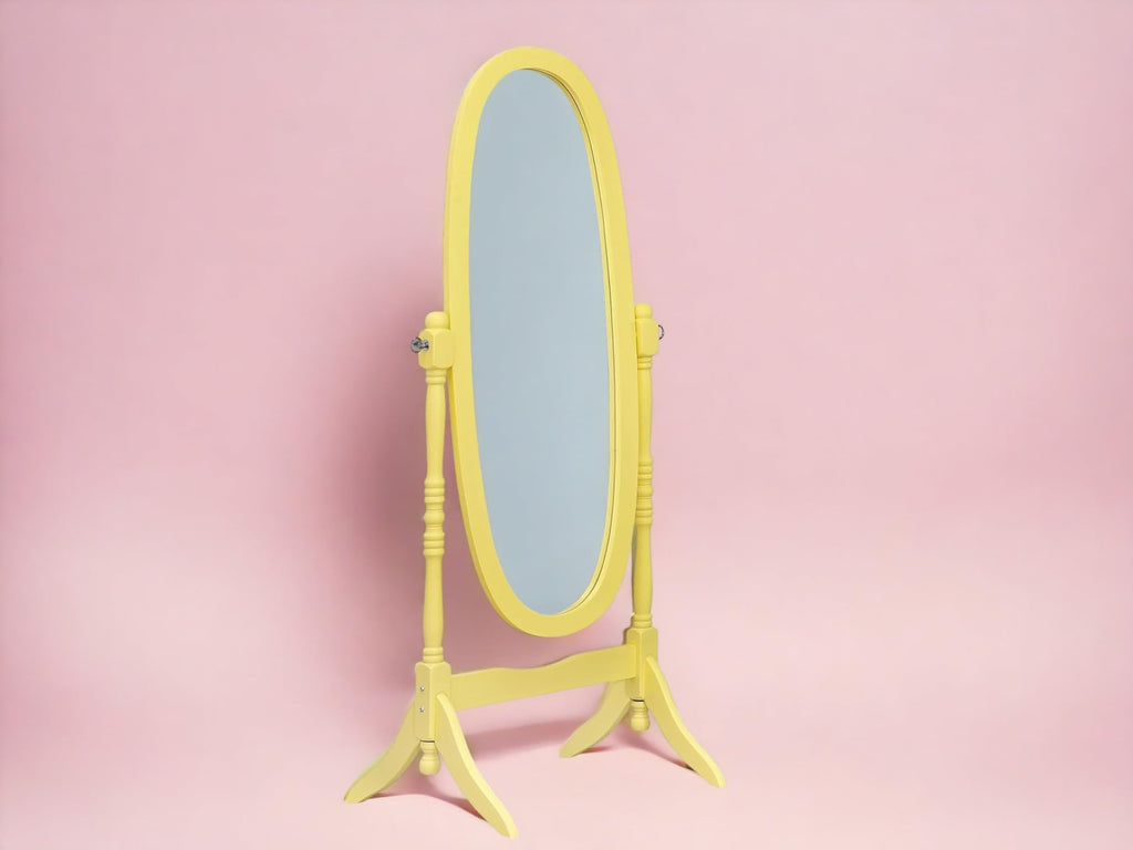 Yellow Wood Cheval Floor Mirror with Stand
